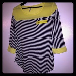 Sheer Bright Yellow and Striped Top
